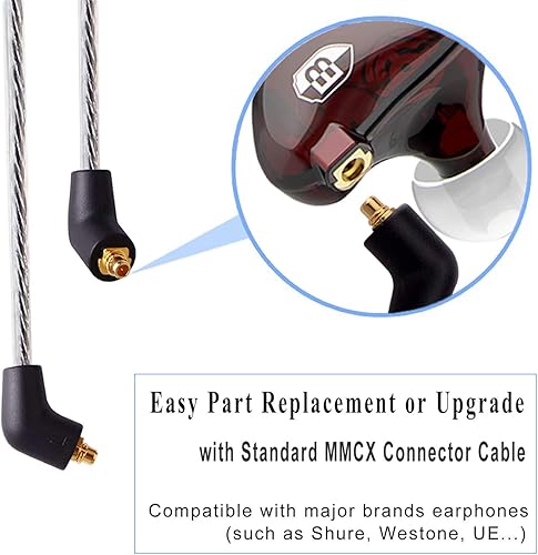 Miniatura 4 de BASN Auriculares de alta definición para músicos con auriculares MMCX desmontables controladores dinámicos duales y aislamiento de ruido (rojo)