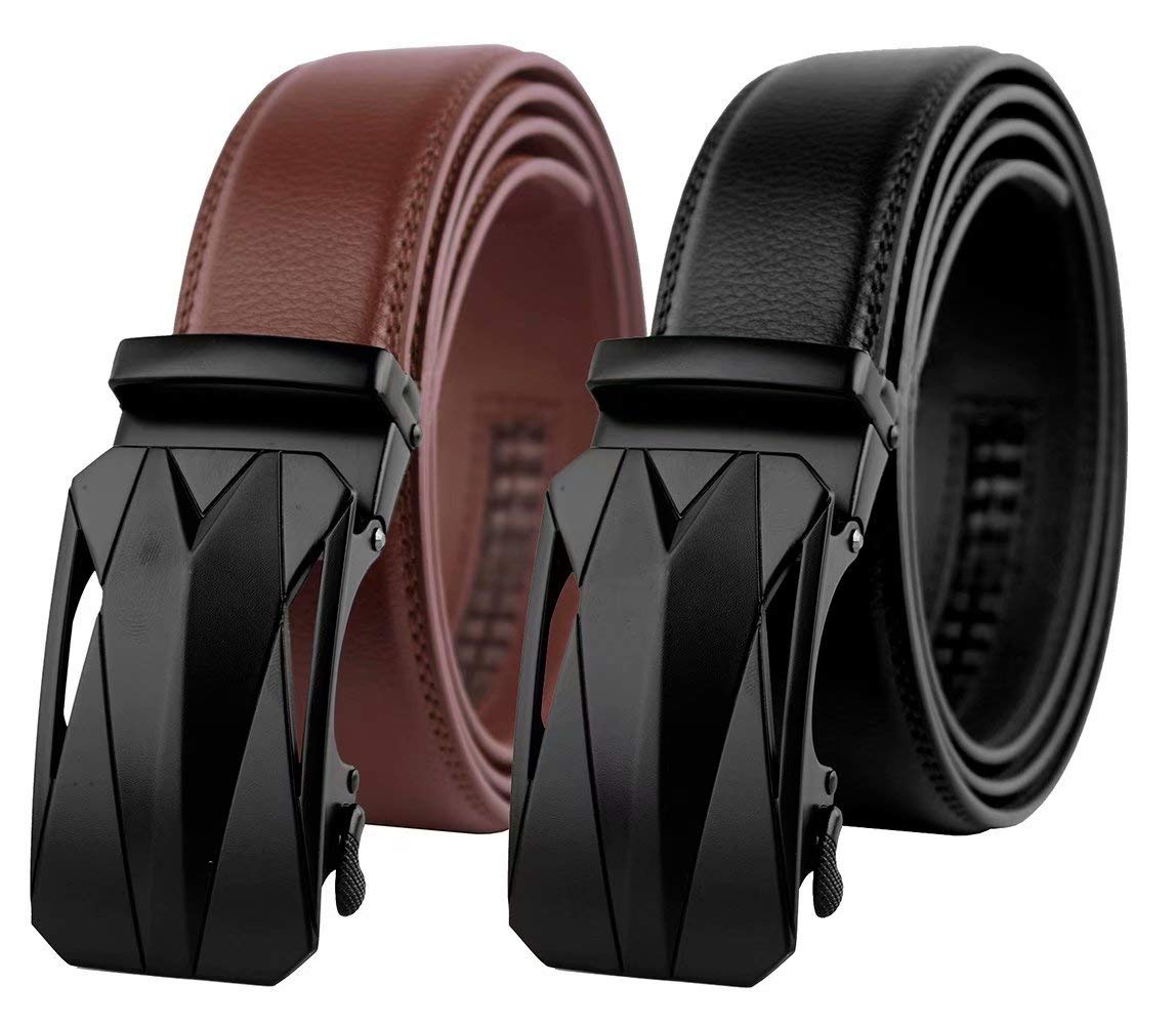 GUBOSS Genuine Cow Leather Belts With Automatic Ratchet Buckle,Classic and Retro Fashion Designs 110-130CM