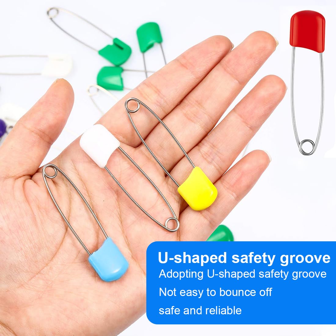 XPEX 50 Pcs 5 Couleurs en Acier Inoxydable Épingler, Épingle à Couche pour Tissu Robuste, Épingle De Sécurité pour Bébé, Épingle De Tête en Plastique avec Verrou De Sécurité