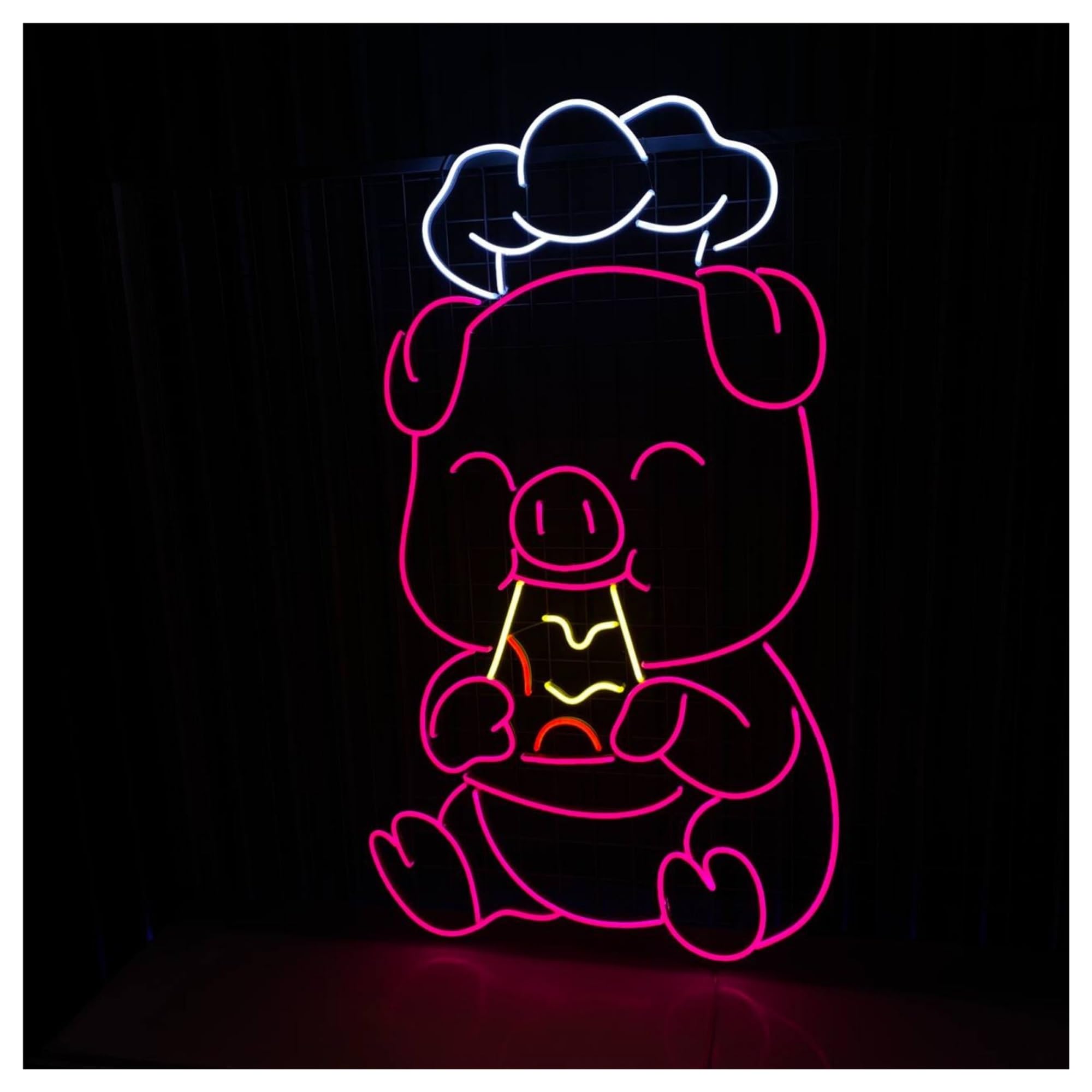 RONGCH Hanging Art Neon Signs Pigs Eat Pizza Neon Sign, Suitable for Bedroom Decor with Brightness Adjustable 50cm