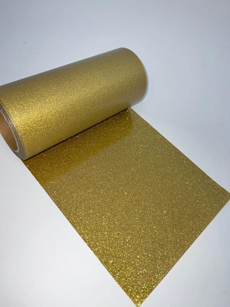 Glitter Heat Transfer Vinyl Full Roll 20" or 10" x 27 Yards -6 Colors- Iron-ON HTV (10" x 27 Yards, Yellow Gold)