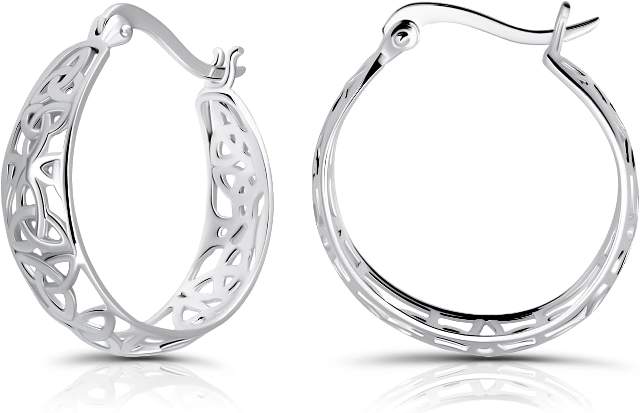 Hoops & Loops 925 Sterling Silver Celtic Knot Filigree 21mm Hoop Earrings for Women, Silver, Yellow Gold & Rose Gold