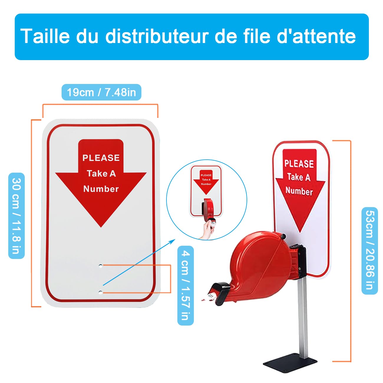Gestion de File d'Attente (Appel en Français) | Afficheur de File d'Attente+Distributeur de Tickets Avec Support+Tickets de File d'Attente +Bouton d'Appel+Télécommande (FR+Q13+K-T-S+O1)