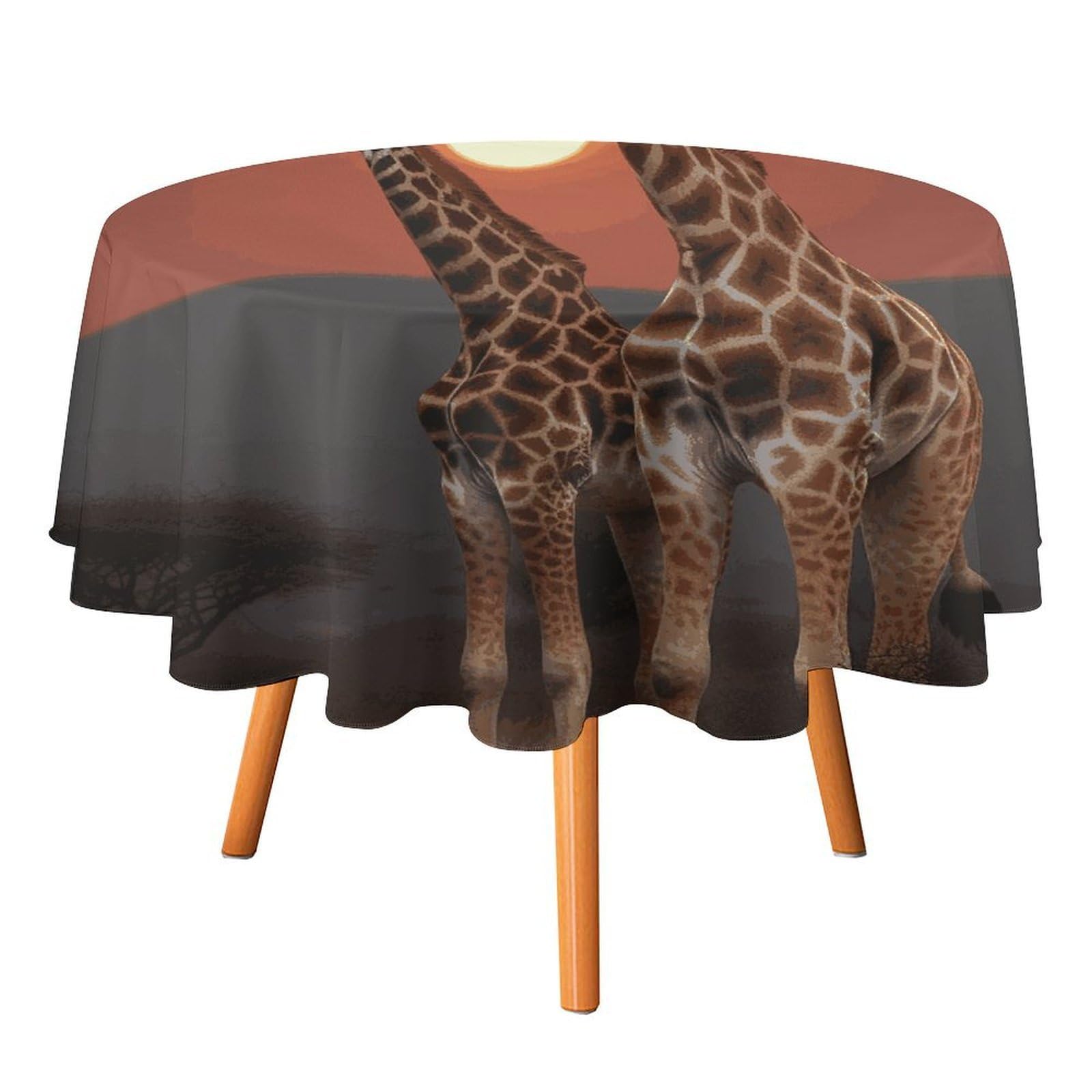 Fekiloot Style Giraffe At Sunset Round Tablecloth - Heavy Duty And Washable,Polyester Decorative Fabric Table Cover,Tablecloths For Kitchen Dining, Wedding, Birthday Party50x50in