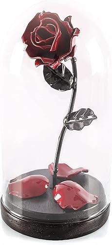 Forging Art Bcn Rosa eterna forjada a mano en cúpula de cristal de La Bella y la Bestia, regalo para el día de la madre, día de San Valentín,