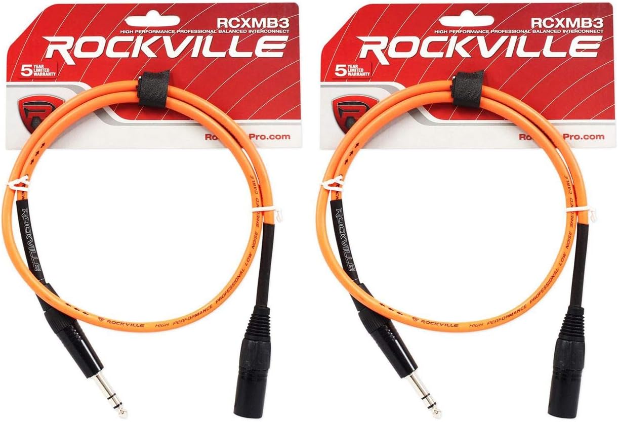 Rockville (2 RCXMB3O 3フィート オス REAN XLR to 1/4インチ TRS ケーブル オレンジ 100