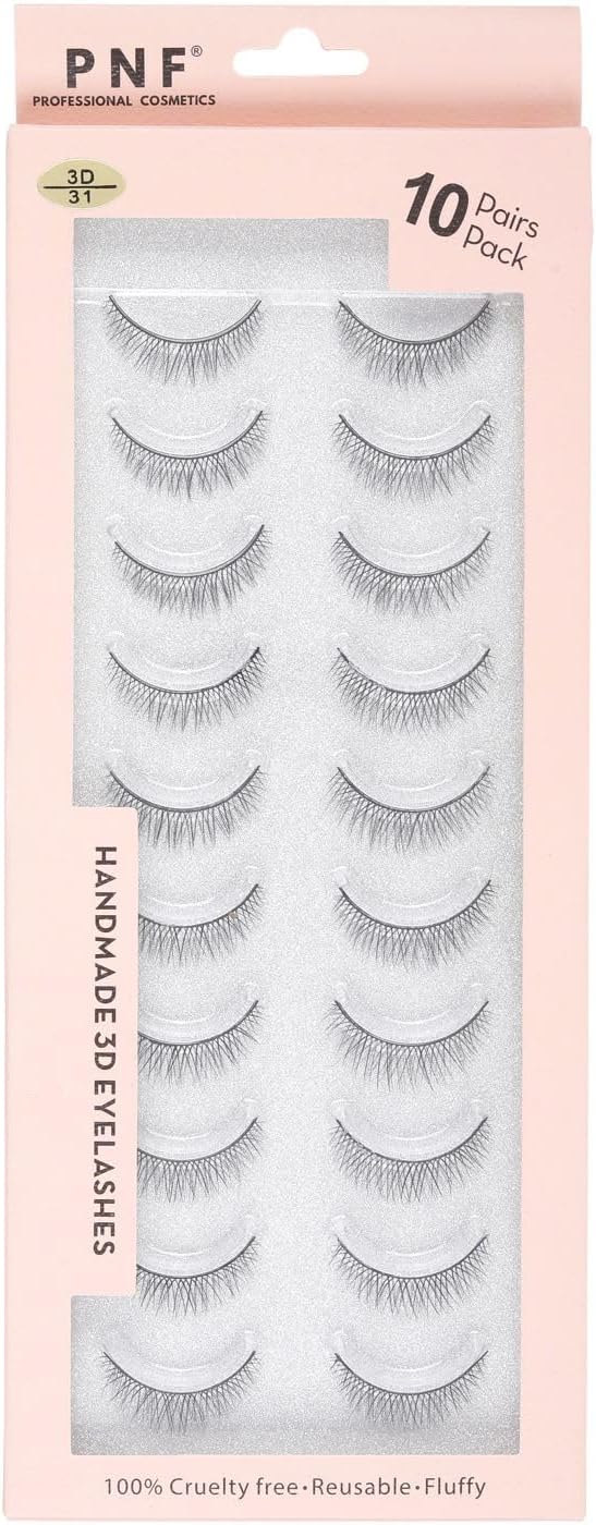 False Eyelashes | Natural & Soft - Reusable | Handmade 3D Eyelashes | Pack 10 Pairs of 1 box (31)