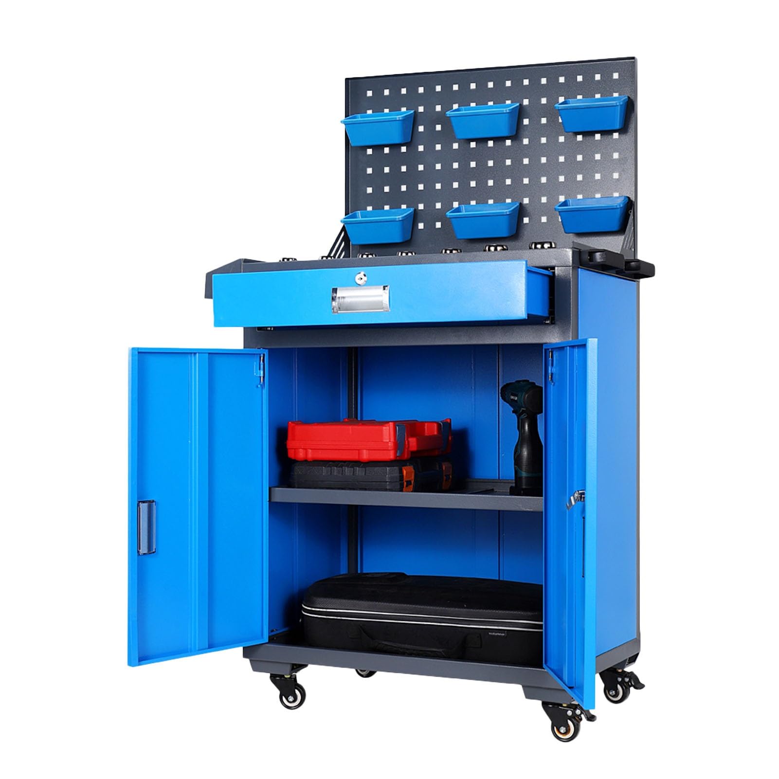 Carrello Portautensili Con Ruote Da 330 Libbre, Utensile Multiuso Resistente Con Cassetto, Portacacciavite, Pannello Forato, Carrello Portautensili Meccanico For Garage, Magazzino, Officina