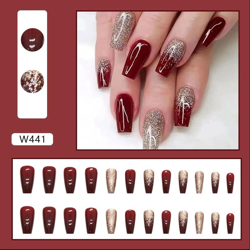 Image of ZOONA 24PCS Everlasting French Nails Artificial Nails Art Set| Lightweight & Long Lasting| Easy To Use| Quick Fix For Festivals & Special Occasions (w441)
