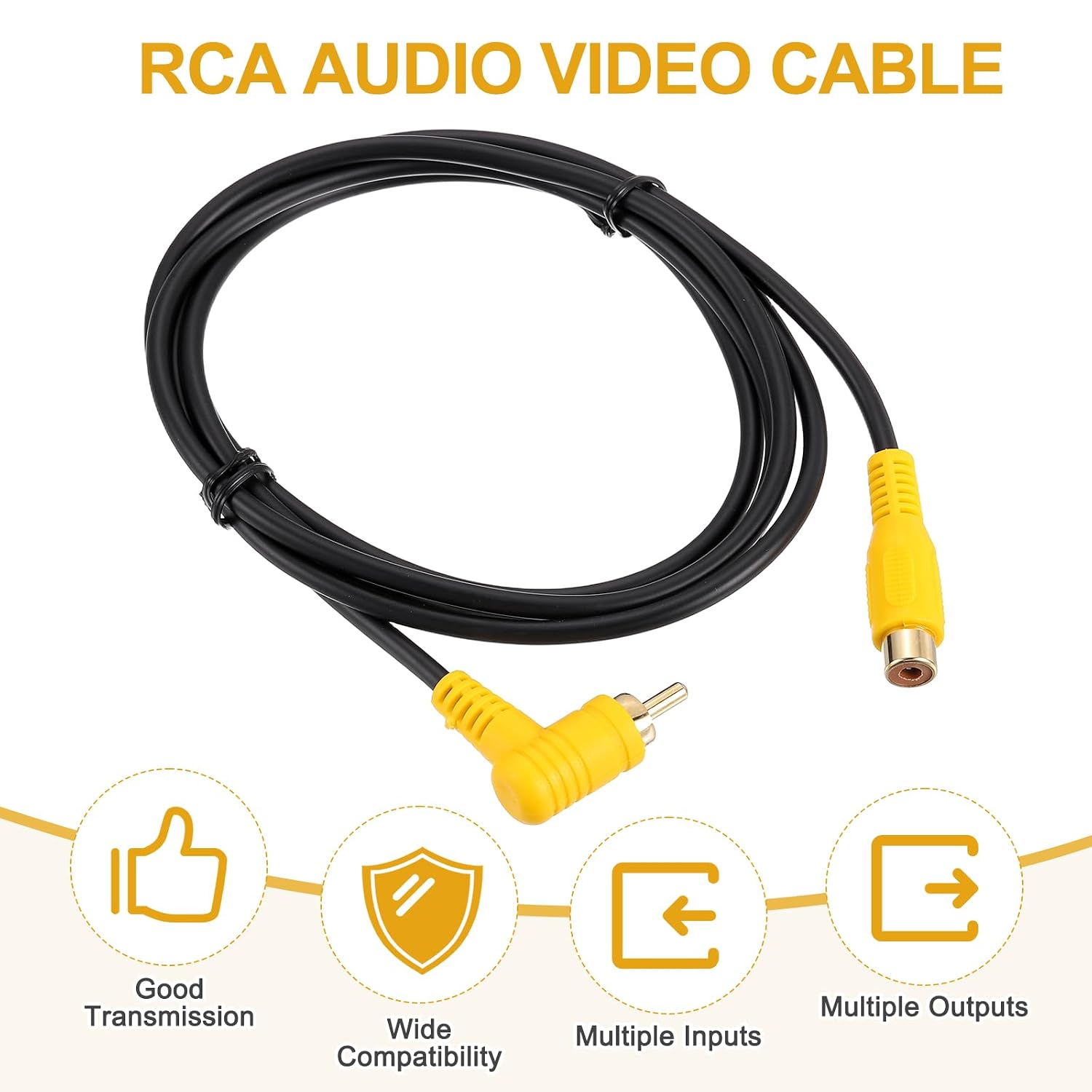 MECCANIXITY RCA Cable, 1RCA Male Bend to 1RCA Female 5ft Audio Video Speaker Cable for Subwoofer Amplifier Home Theater DVD TV
