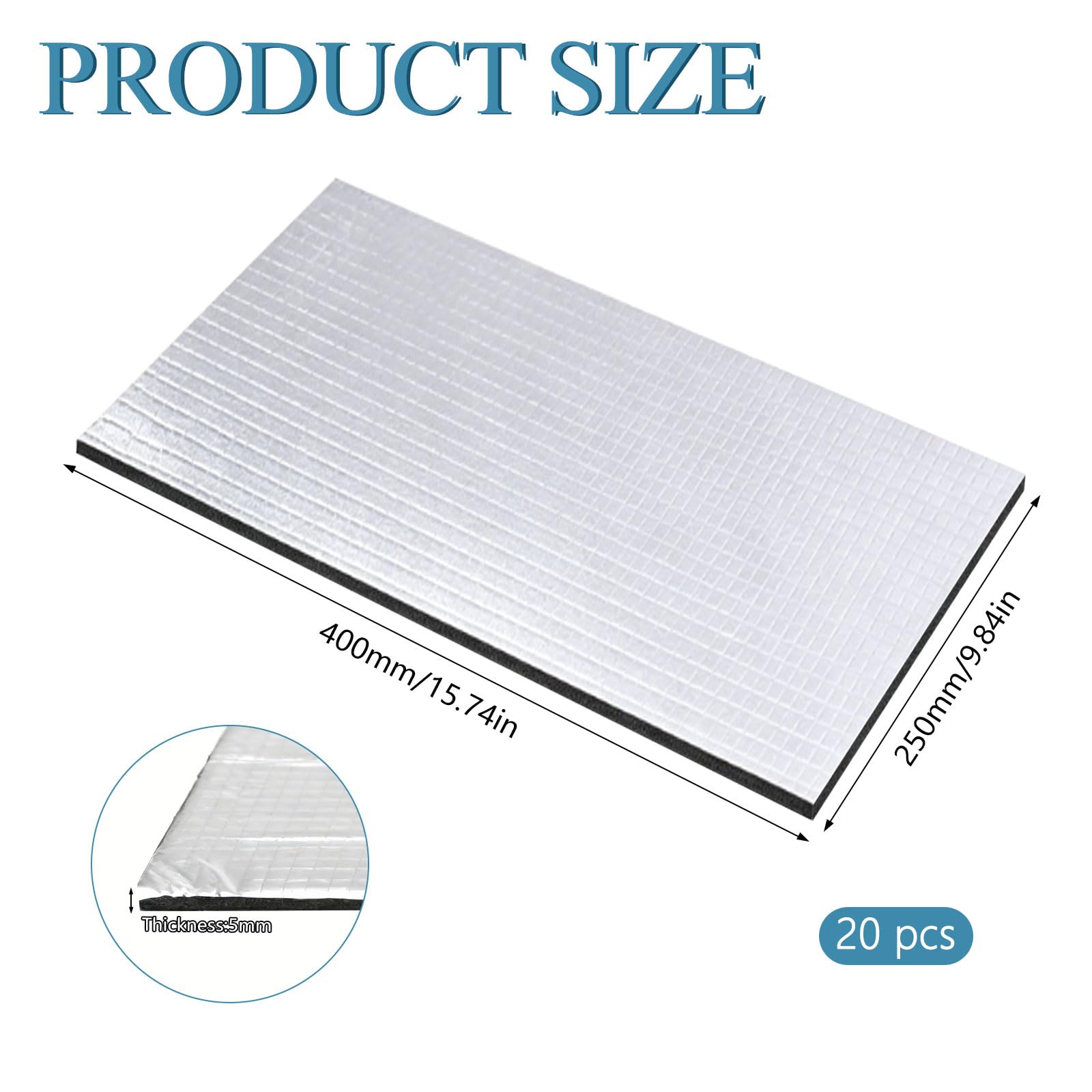 Adesivo Tappetini Isolanti Termico 400×250×5 mm Fonoassorbente Antiumidita Auto Cofano Ignifugo Impermeabile