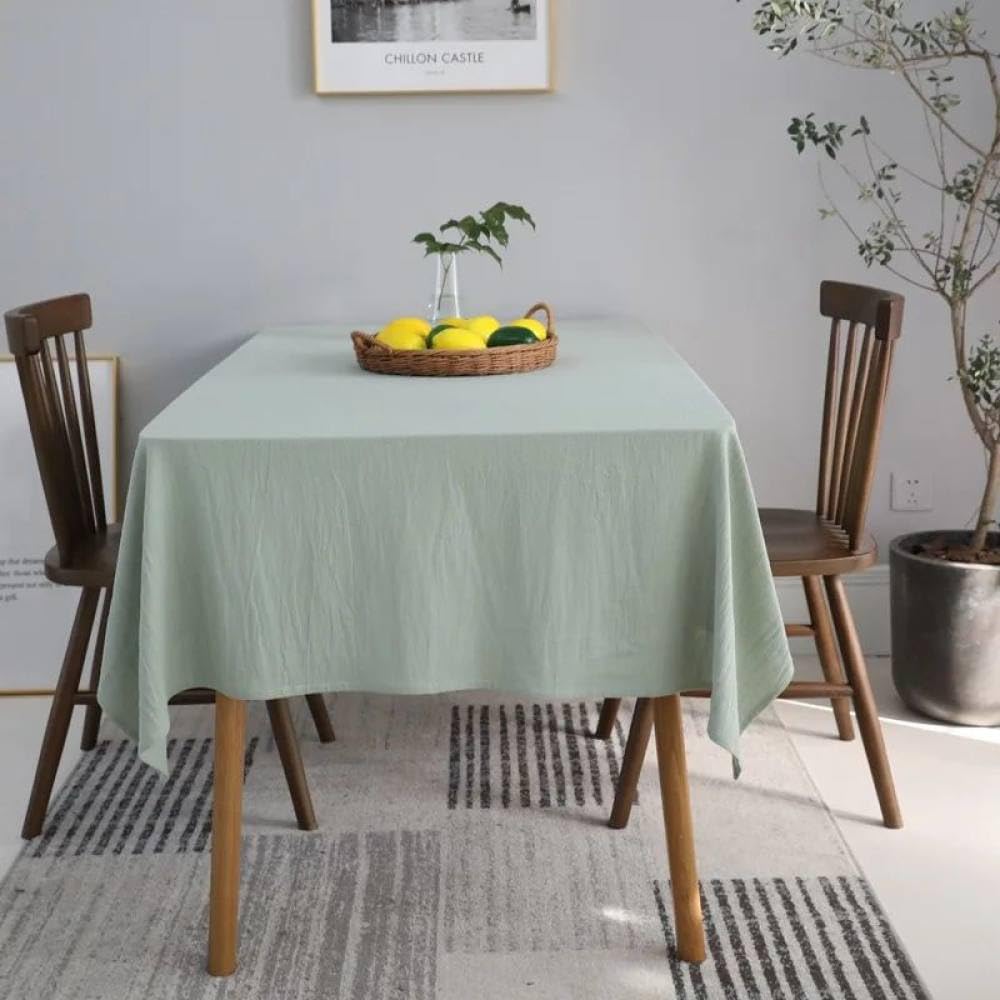 Nappe en coton lavable vert clair 135x240 protège table rectangulaire pour repas et fête