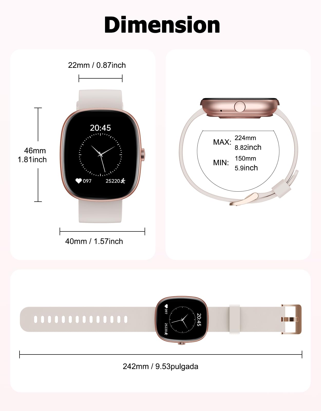 Montre Connectée Femme Etanche pour Samsung iPhone Android iOS | Smartwatch Appel Notification Podometre Cardiofréquencemètre Oxymetre 100+ Mode Sport Bluetooth 5.4 AMOLED Waterproof 5ATM