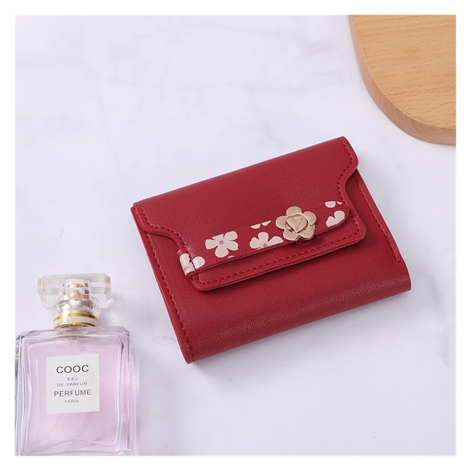 ACEACE Luxury Designer Women Wallet Short Zipper Coin Purse Buckle Folding Clutch Wallet Lady Handbag Female Money Credit Card Holder (Color : Wine Red)