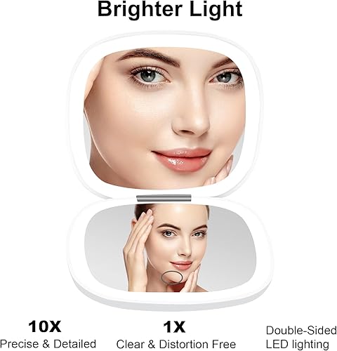 Miniatura 3 de deweisn Espejo compacto, espejo de maquillaje de viaje iluminado con aumento 1X10X de doble cara regulable espejo de bolsillo portátil para bolso y