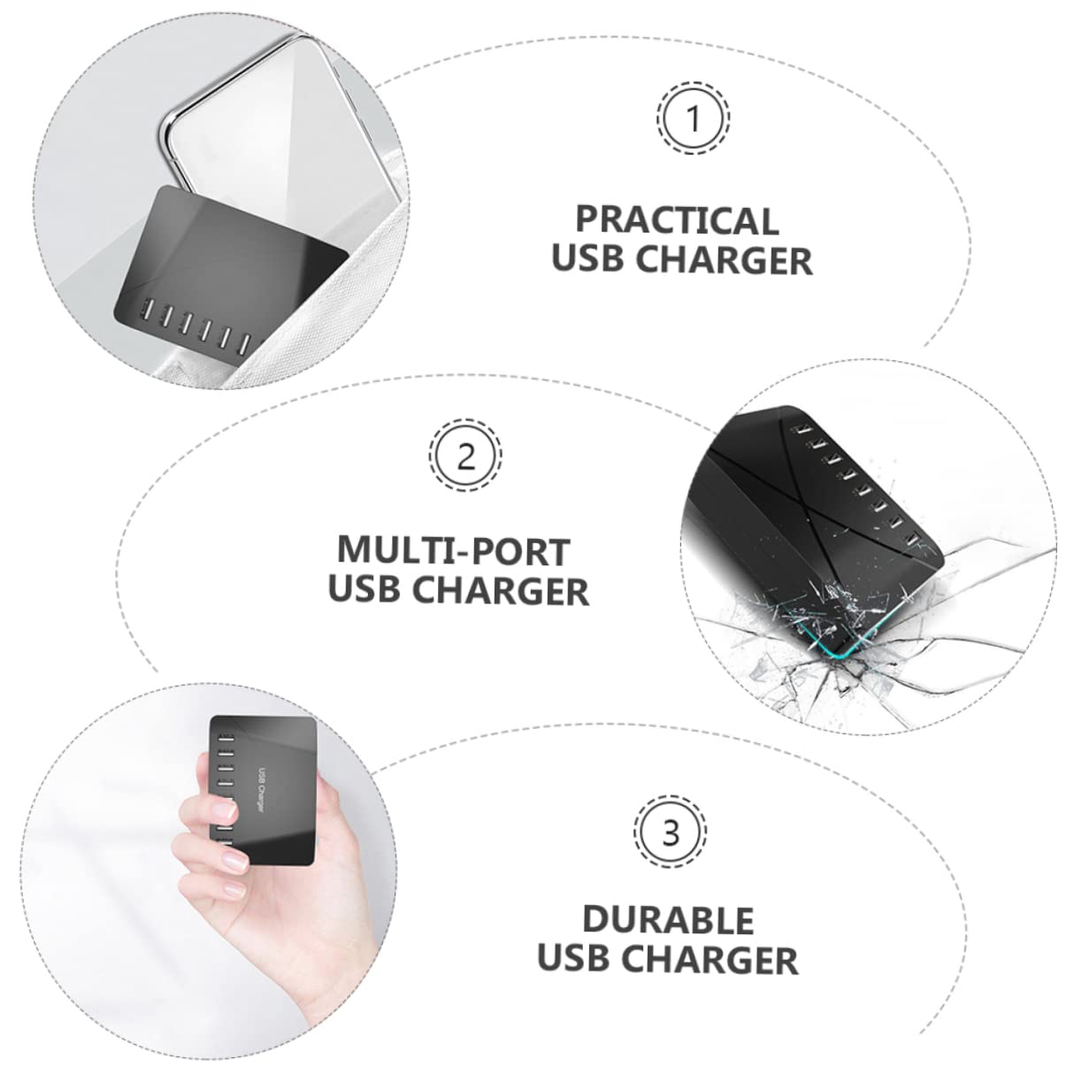 Caricatore USB Multiplo 40w in Abs Nero, Stazione Portatile