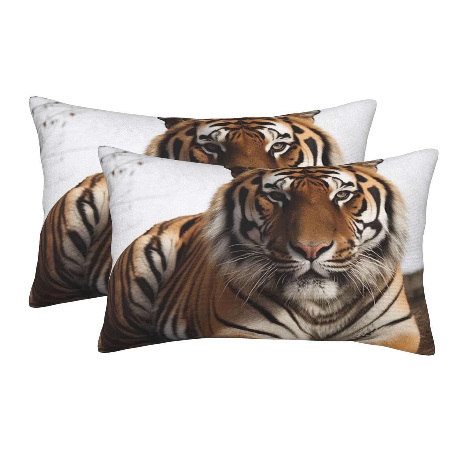 2 Pack Pillow Cases with Hidden Zipper, Soft Breathable Pillow Covers for Hair and Skin, Big Tiger Pillowcases 20"x30" Bed Pillow Protectors Cover for Sleeping Gifts