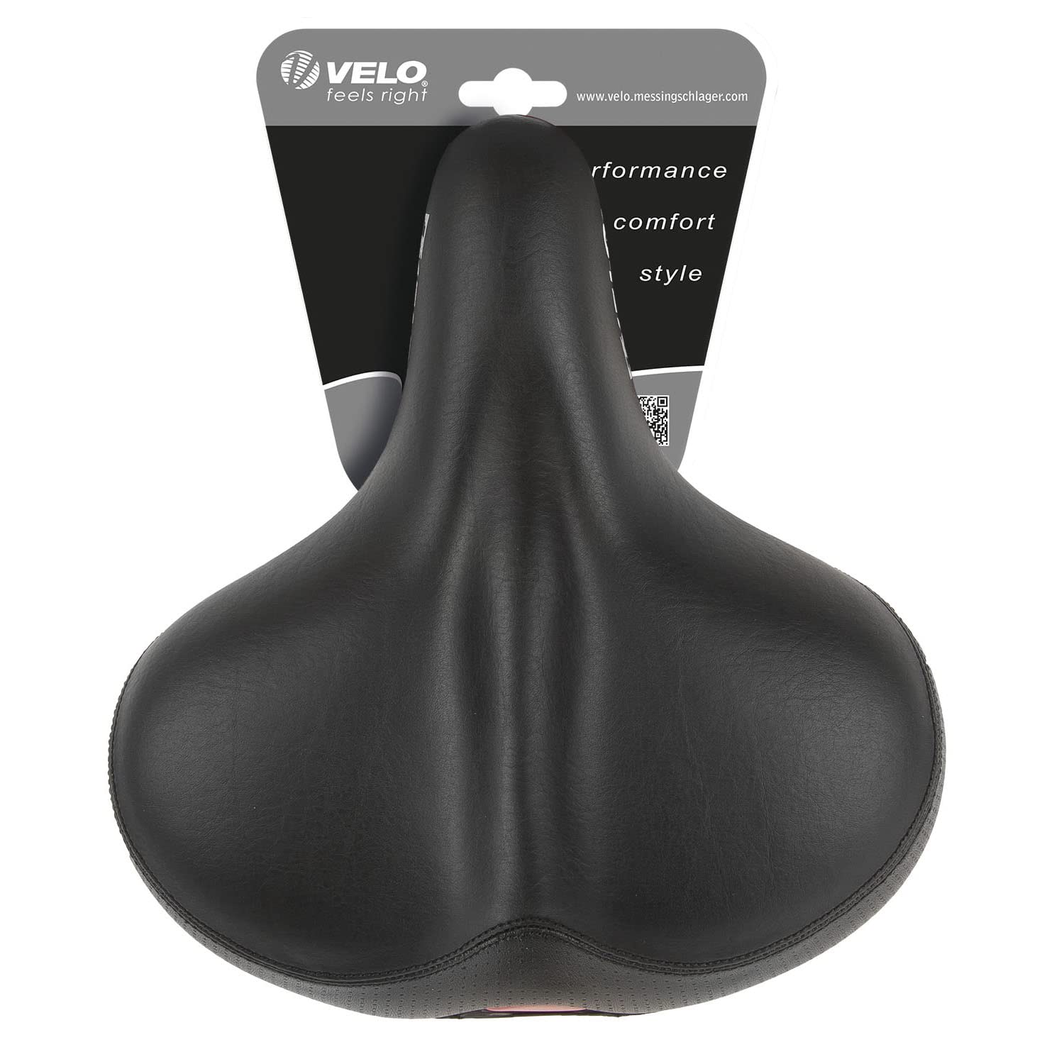 VELO Safety Saddle, Bicycle Saddle, Touring Saddle, Shock-Absorbing elastomer Suspension, O-Zone Base Cut, Abrasion Protection, 265 x 240 mm, Black