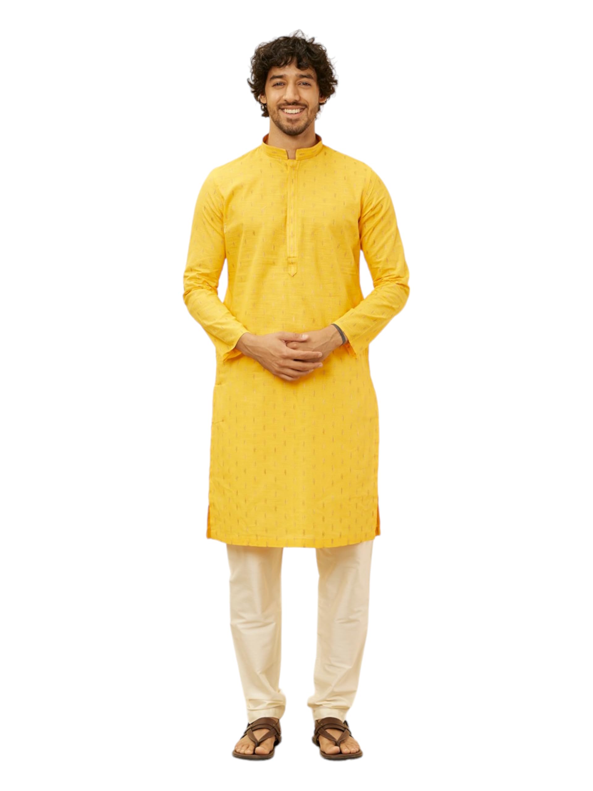 manyavar Men's Cotton Self Design Kurta Pyjama Set (2pcs)-picture-37