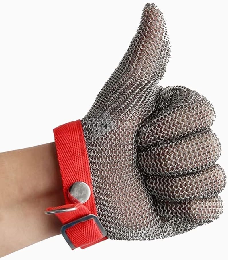 Metal Resistant Gloves Chain Mail Gloves Protective Gloves, Wood Carving Glass Cutting Safety Work Gloves, Adjustable (Size : 1PCS/XXL)
