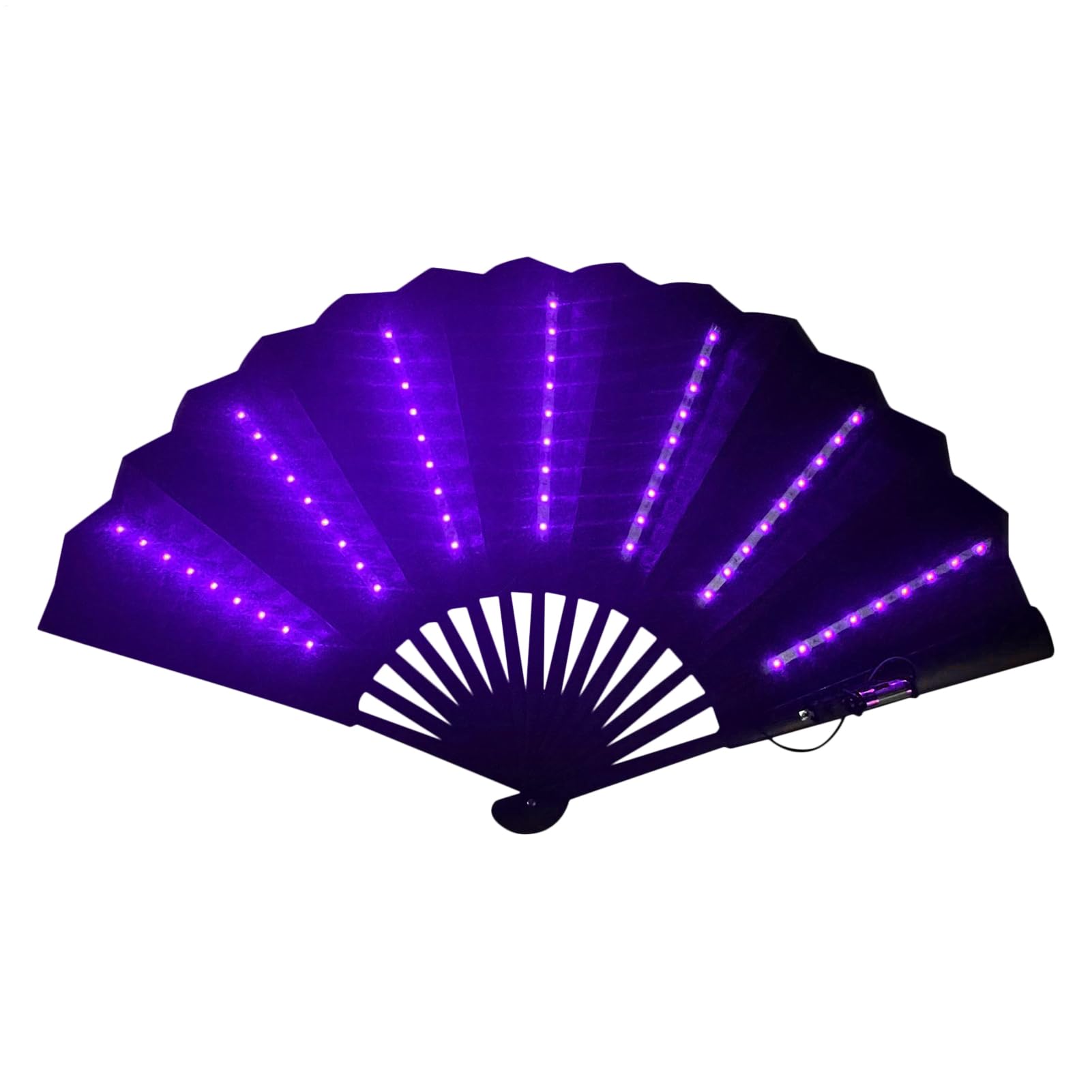 Ventilador de mano plegable LED, ventilador chino portátil con luz, ventiladores iluminados a pilas para festivales, escenarios, bailes, discotecas, carnavales, accesorios (morado)