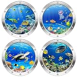 AINIUNIU 3D Wandtattoo Unterwasserwelt, 4 Stück 3D Wandtattoo Unterwasserwelt,Wandsticker Badezimmer Bilder,3D Hai Wandtattoo Kinderzimmer, Meerestiere Sticker für Schlafzimmer (fish)