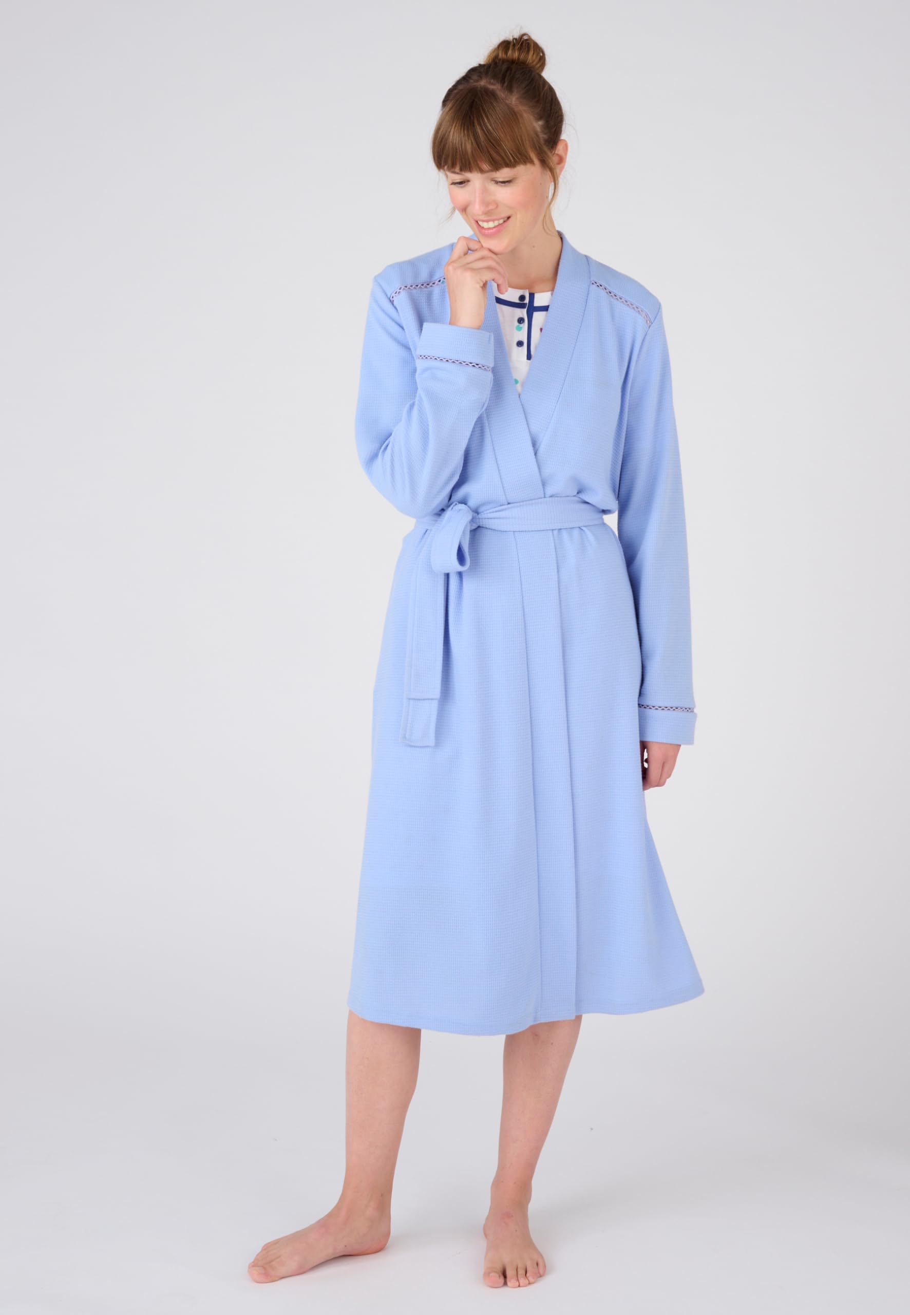 Damart Femme Robe de Chambre | Maille gaufrée, Polyester, Long, Col Châle, Manches longues, Vêtement de Nuit