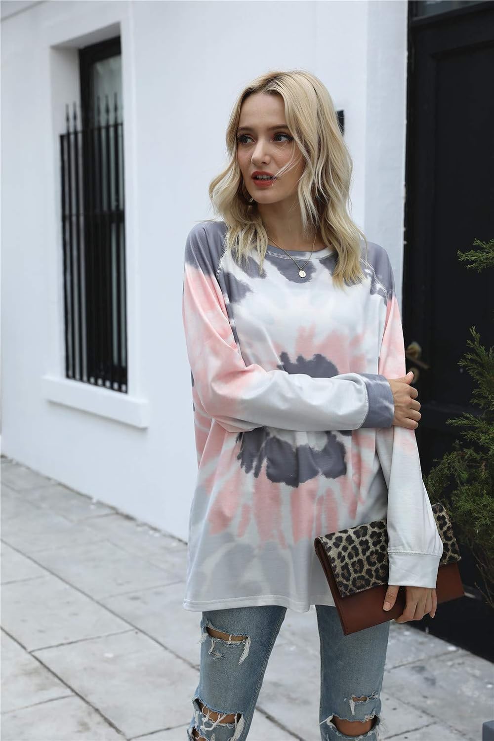 Famulily Womens Tie Dye Sweatshirt Casual Long Sleeve Crewneck Pullover Shirts S-XXL - Image 3