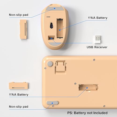 Miniatura 6 de MOFII Combo de mouse y teclado inalámbricos 2.4 GHz, tamaño completo, retro, con teclas numéricas y lindo mouse, para PC de escritorio, laptop,