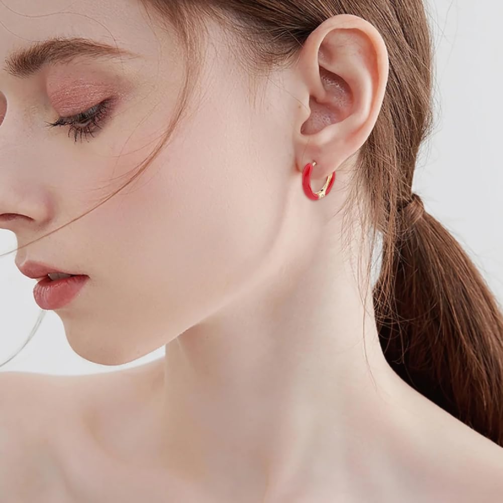 DICOSMETIC Emaille Creolen Edelstahl Huggie Creolen Böhmen Emaillierte Kleine Mini Runde Kreis Charm Statement Ohrring Für Frauen Mädchen Schmuck