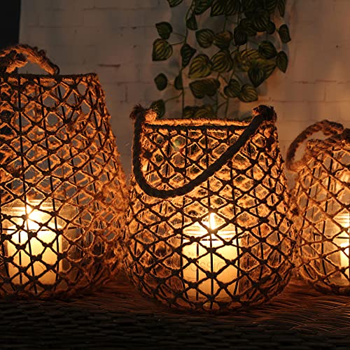 Woven Candle Lantern Rustic Candlestick Basket With Handle Garden Hanging Decoration For Front Porch Centerpieces Fireplace Medium #TOP5