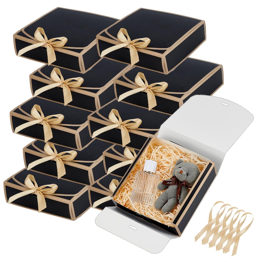 OLYCRAFT 50pz Scatole Regalo Piccole 16.5x16.5x5cm Scatola Regalo Nere con Nastro Scatole Regali con Foglia Oro Scatola Regali con Coperchio per Compleanno Matrimonio Festa della Mamma