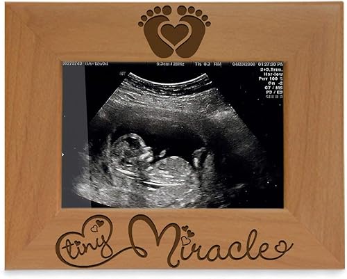 Miniatura 1 de KATE POSH - Marco de fotos de madera natural grabado milagro pequeño, nuevo bebé, nuevo papá y mamá, regalos para padres, ultrasonido, sonograma,