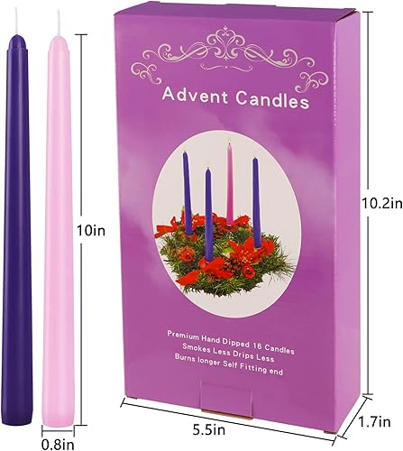 Miniatura 4 de Velas cónicas de Adviento con palabras de amor paz esperanza alegría en las velas juego de 16 velas de Adviento de Navidad para anillos de Adviento