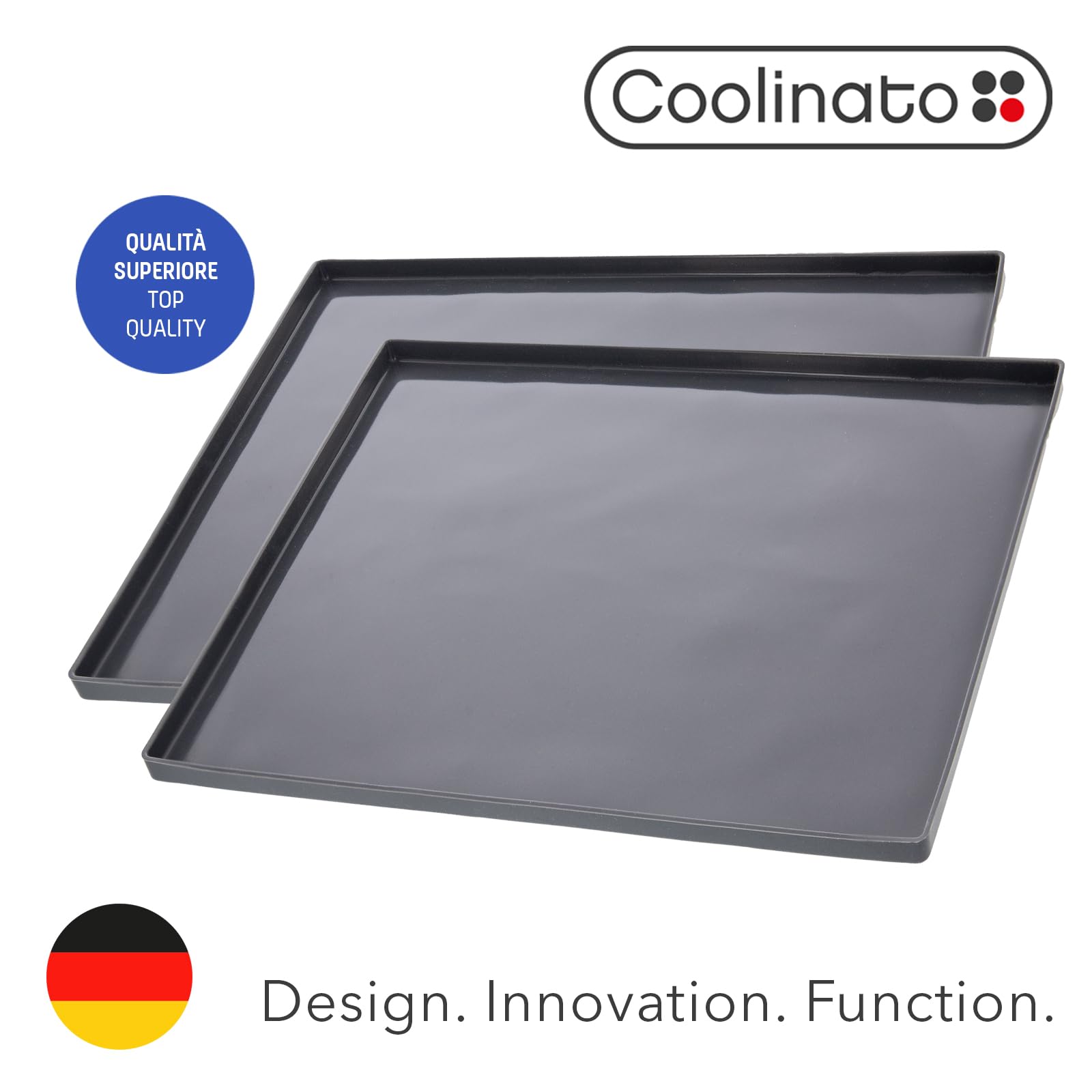 Coolinato - Set di 2 tappetini forno silicone con bordo grigio - Base in silicone platinico ribordata anti-sgocciolamento 36,5x27x1cm resistente al forno fino a 230°C e antiaderente incl. 4 ricette