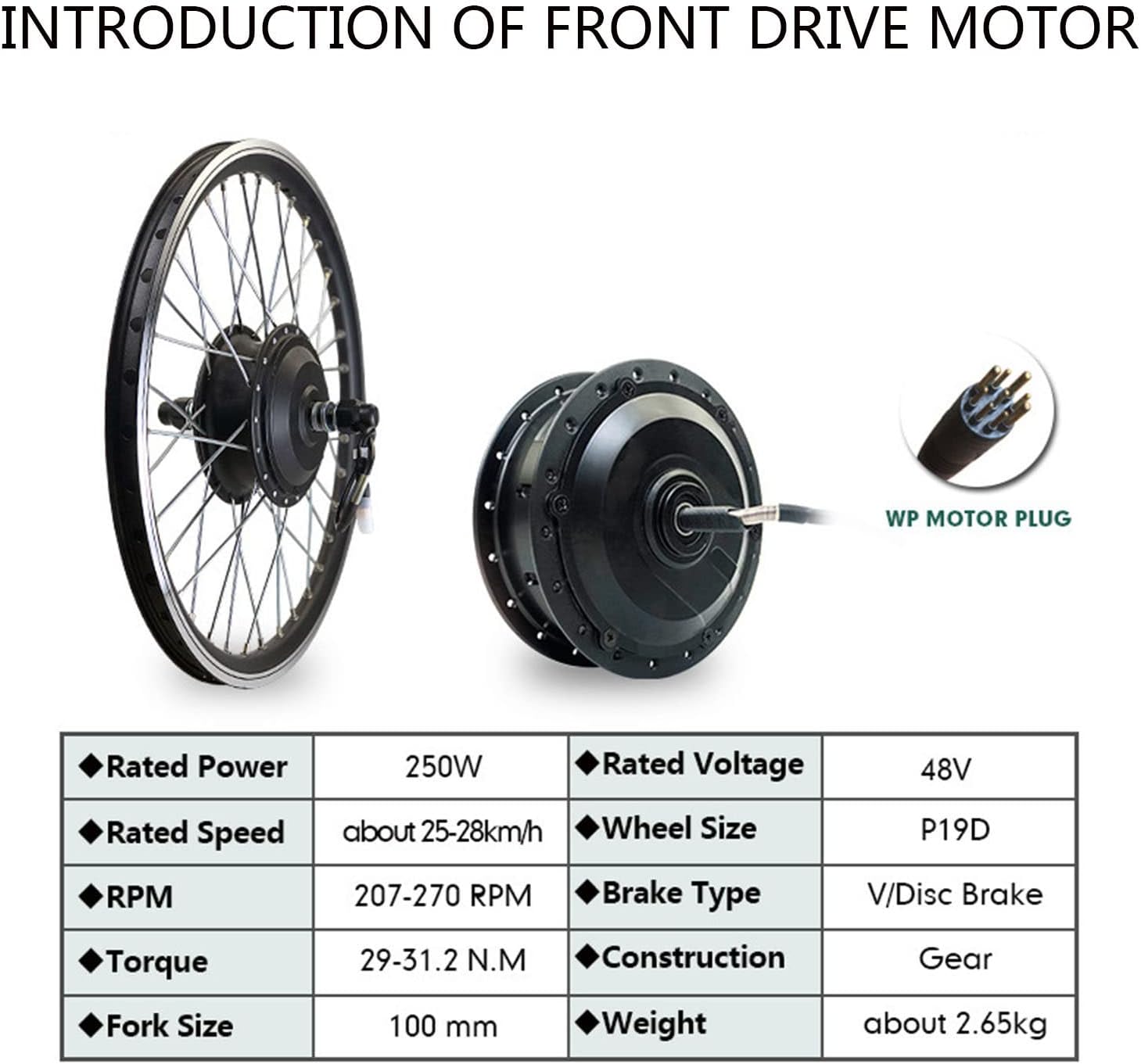 Waterproof 36V/48V 250W Ebike Conversion Kit for Electric Bike 16"/20"/24"/26"/27.5"/28"/29"/700C Fron Wheel Electric Bicycle Hub Motor Kit with Mountain Bike Rim,48V-28in