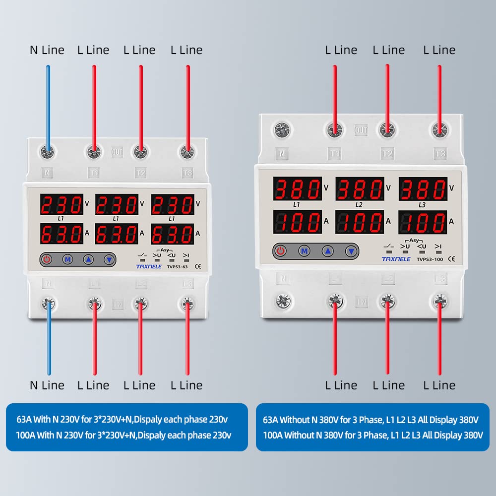 Interruttore Magnetotermico Protezione relè di corrente trifase 100A 63A 60A 220V 3P Limitatore di corrente relè sovratensione regolabile Protezione regolabile Interruttori Automatici(100A without N 3