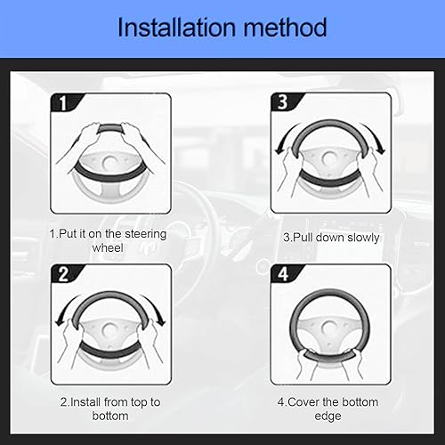 Miniatura 5 de Funda para volante de automóvil, de microfibra de piel sintética, elástica de fibra de carbono, protector de volante de automóvil, 15 pulgadas,