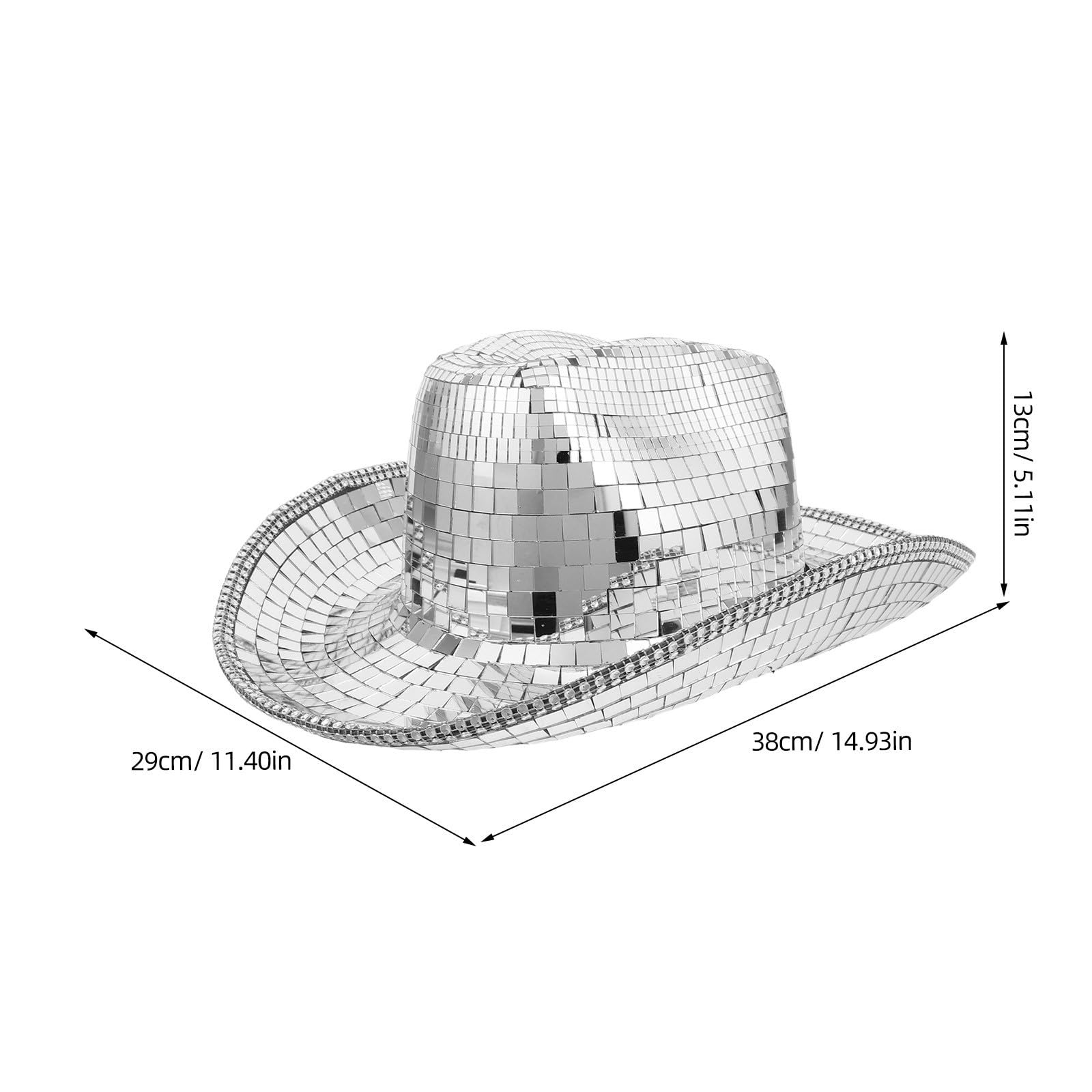 GLEAVI Chapeau de Cowboy Scintillant à Paillettes Argentées, Taille Unique, Accessoire Western pour Cosplay et Festivals de Musique Unisexe