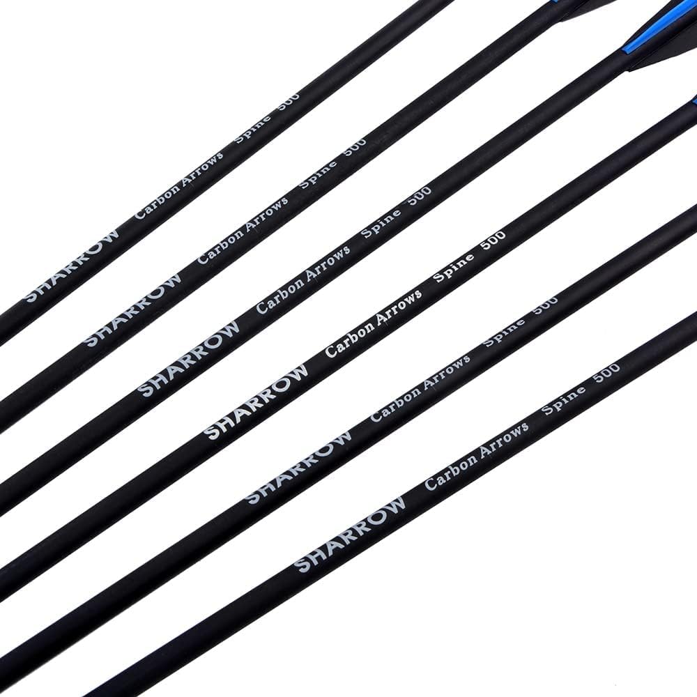 SHARROW 32" Freccia in Carbonio Spine 500 Frecce da per Arco Freccia Carbonio con 3 Piuma di Gomma Freccia per Bersaglio Tiro con L'Arco Arco Ricurvo Arco Compound Arco Lungo