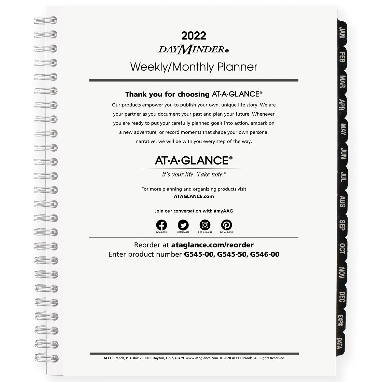AT-A-GLANCE2022 Weekly & Monthly Planner Refill for G545 Line Planners by AT-A-GLANCE, 7" x 8-3/4", Medium, Executive, DayMinder (G54550)