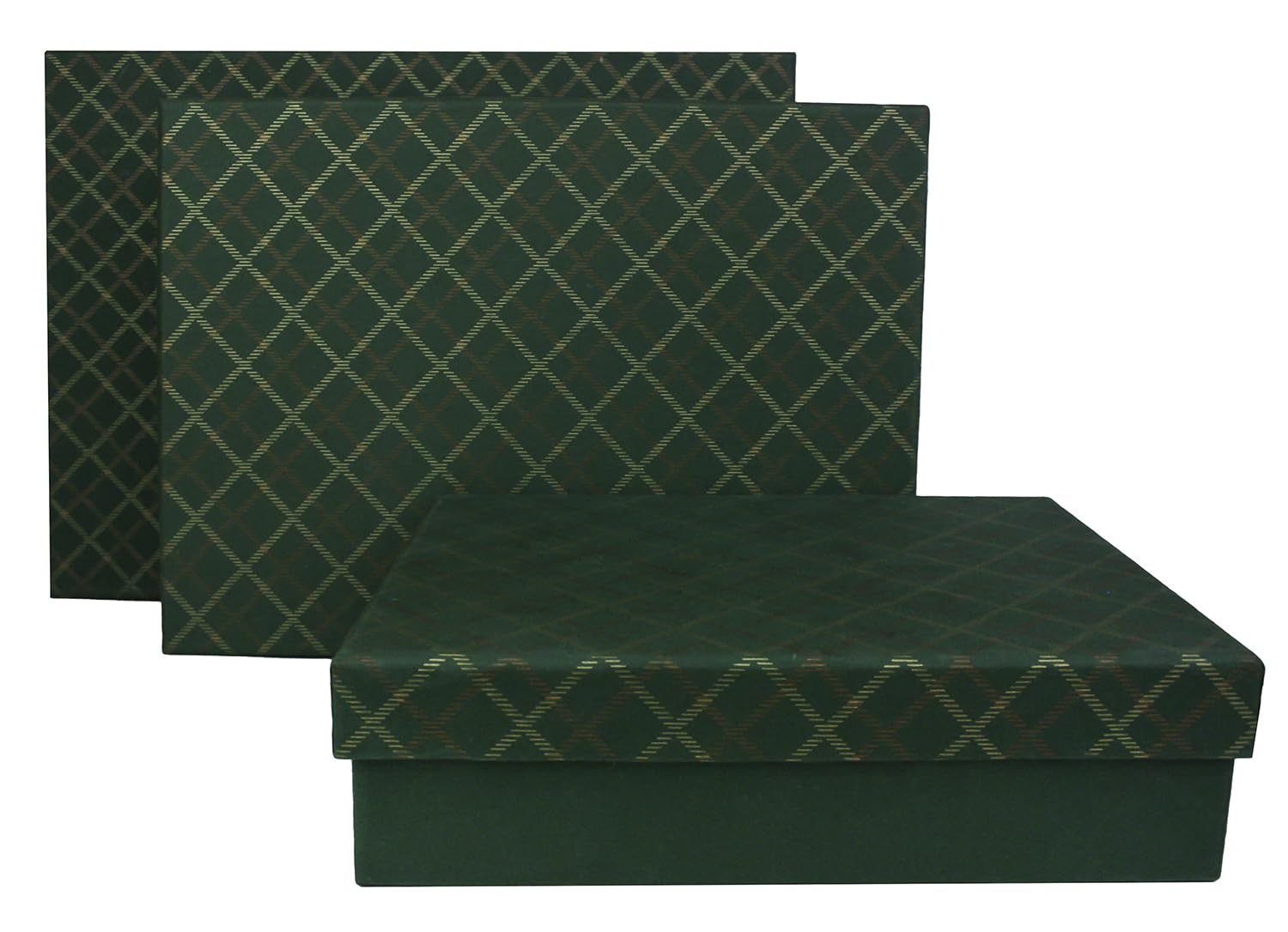 Emartbuy Chequered Green Rigid Gift Box Set of 3 Large, Medium, Small