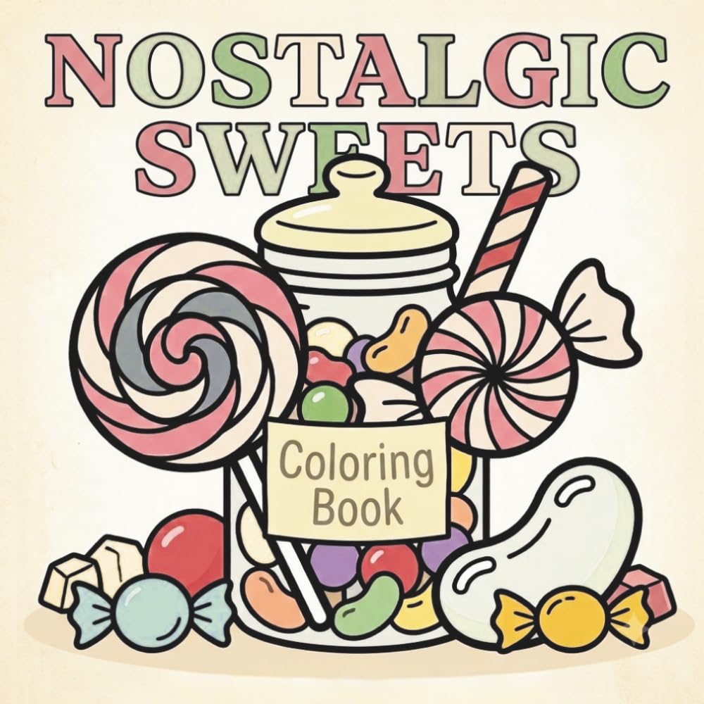 Nostalgic Sweets Coloring Book: Vintage Candy, Donuts, Cakes, Cookies, Ice Cream, Cupcakes, and Sweet Treats for Teens & Adults