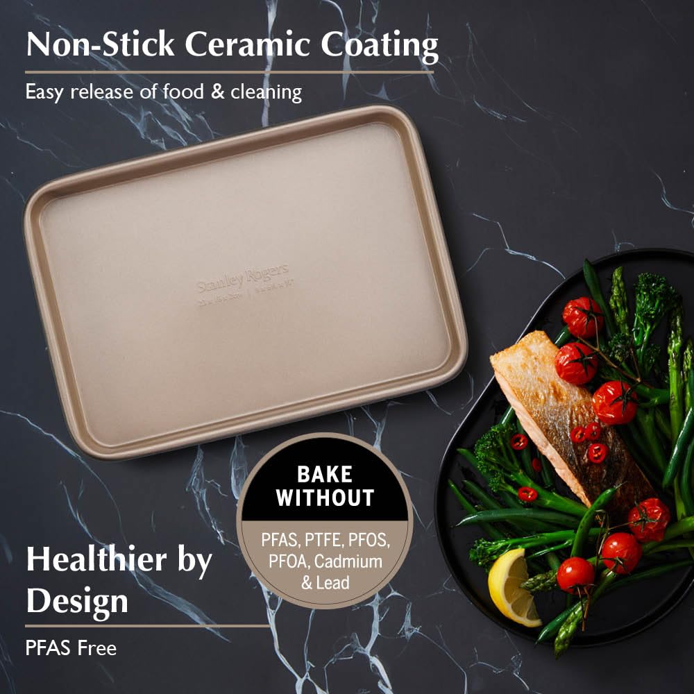 Stanley Rogers Ceramabake - Teglia da forno 23 x 16 x 2 cm, in ceramica, antiaderente, per cuocere senza PFAS, PTFE, PFOS, PFOA, cadmio e piombo, ideale per arrostire, cuocere al forno e cucinare