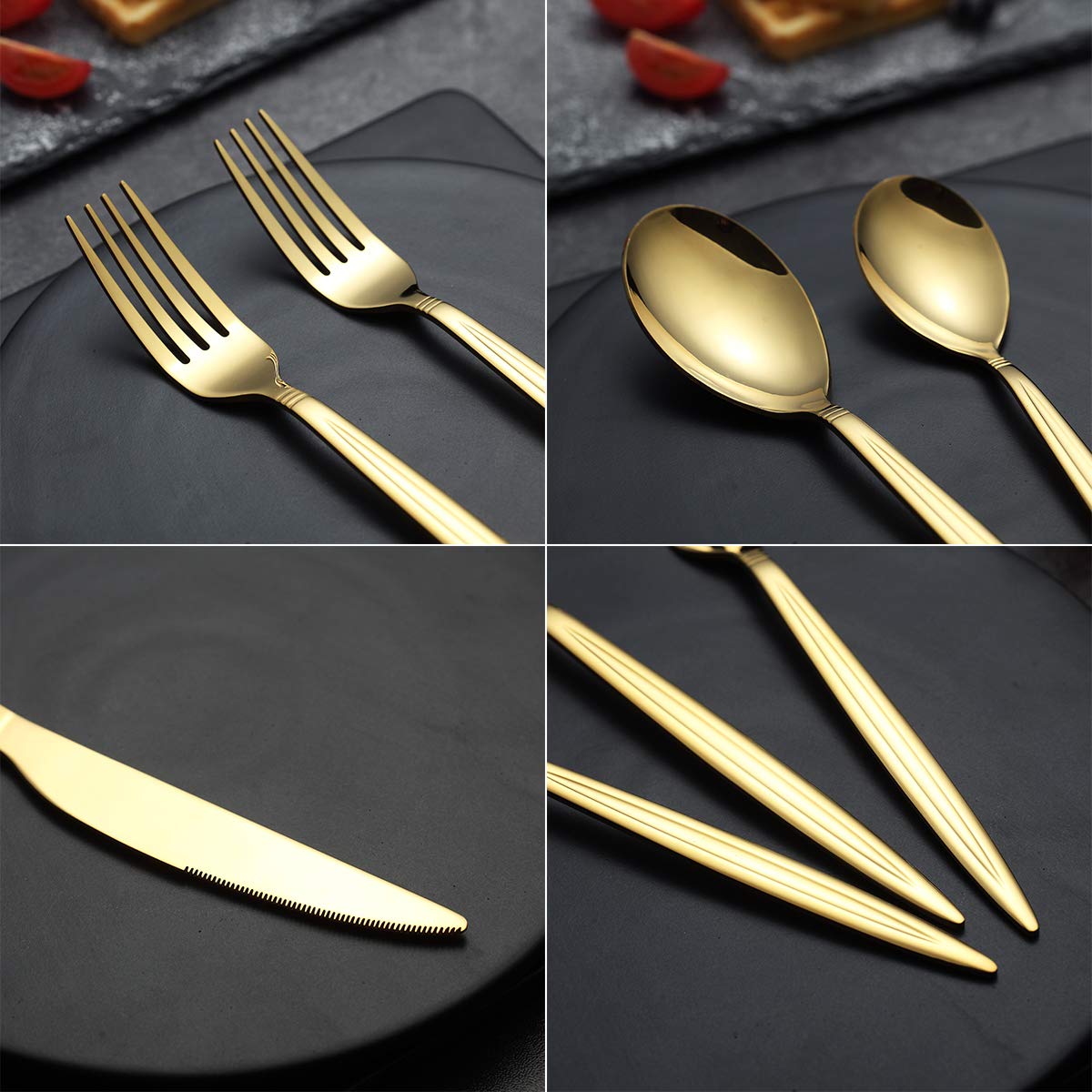 HOMQUEN Gold Silverware Set 20 Pieces, Stainless Steel Golden Flatware