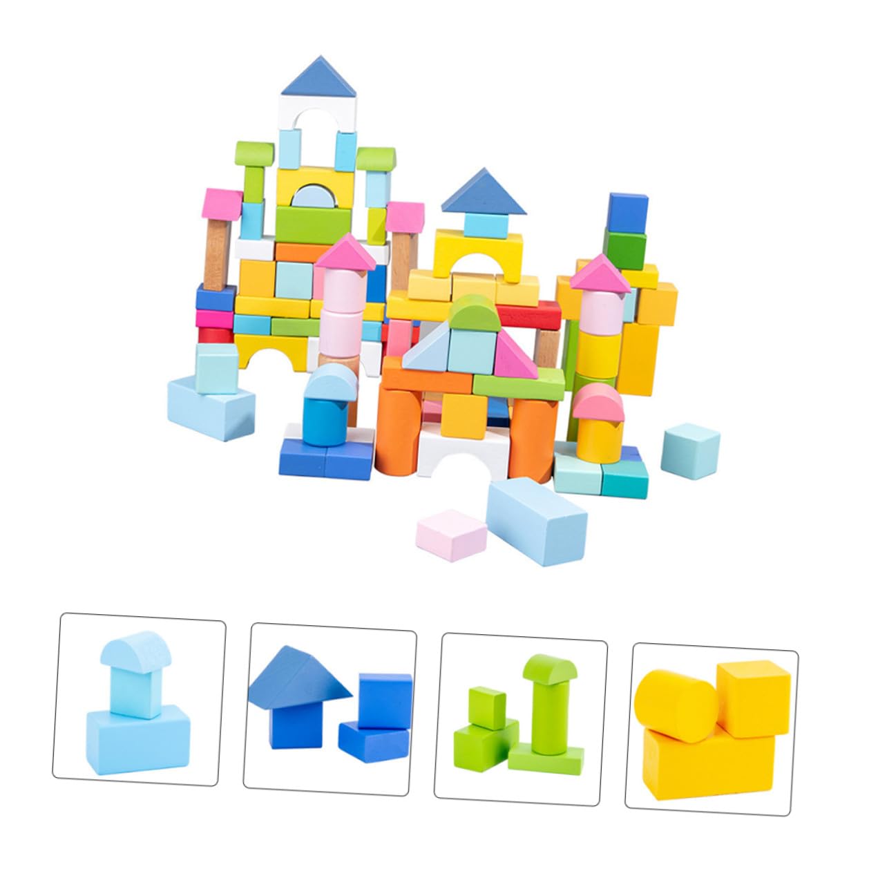 BESPORTBLE Juego de 100 Bloques de Madera Geométricos para Juguetes de Construcción Educativos para Bebés y Pequeños Set de Piezas Ecológicas para Desarrollo Creativo y Habilidades