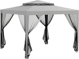 Outsunny Carpa de Jardín 3x3 m Cenador Desmontable de Exterior Gazebo con 4 Mosquiteras Laterales Techo Doble y Marco Metálico Anti-UV Impermeable Pabellón para Terraza Patio Gris