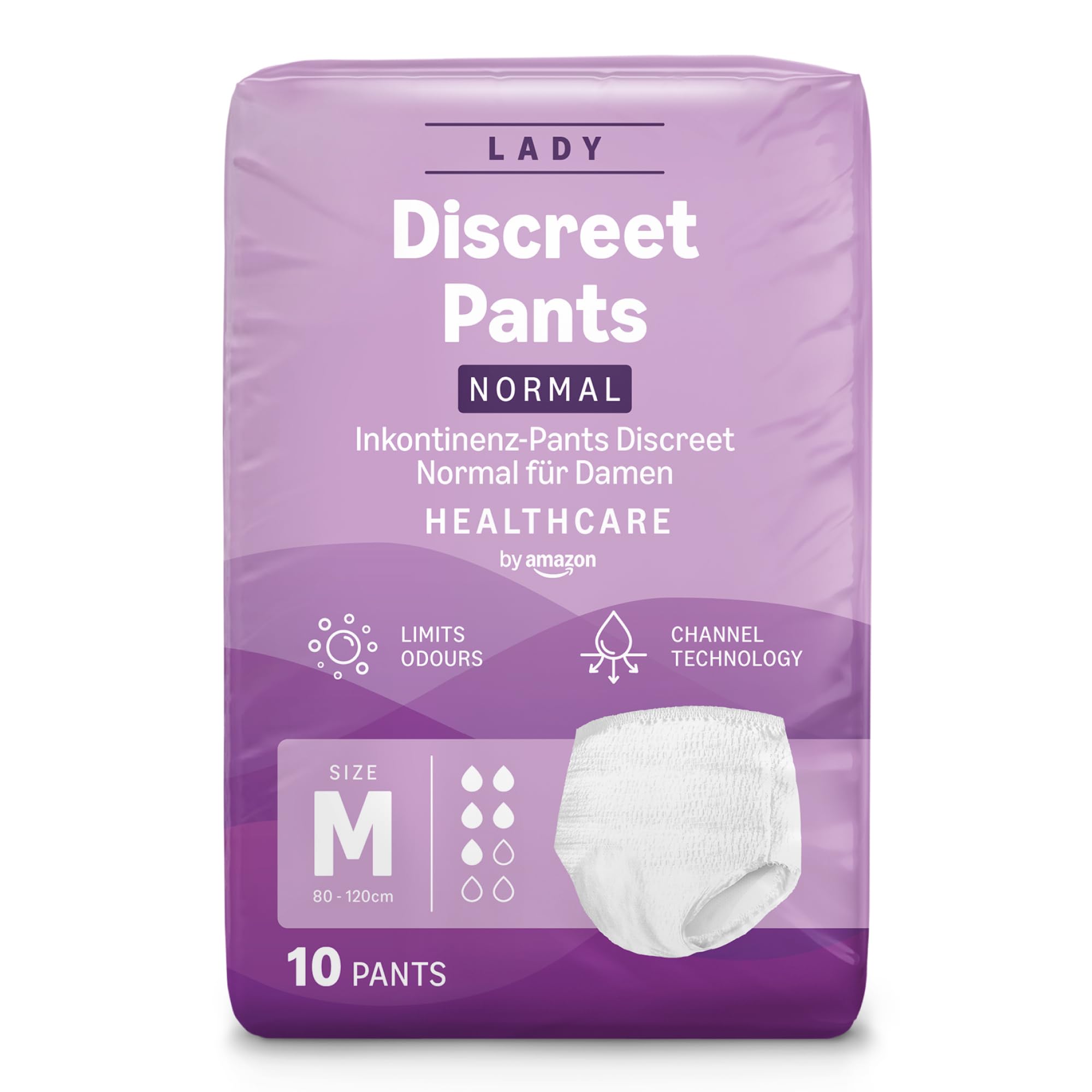 Healthcare by Amazon Discreet Incontinence Lady Pants, Normal Absorbency, Medium, 40 Count (4 Packs of 10), White, (Previously Amazon Basic Care) - Packaging May Vary