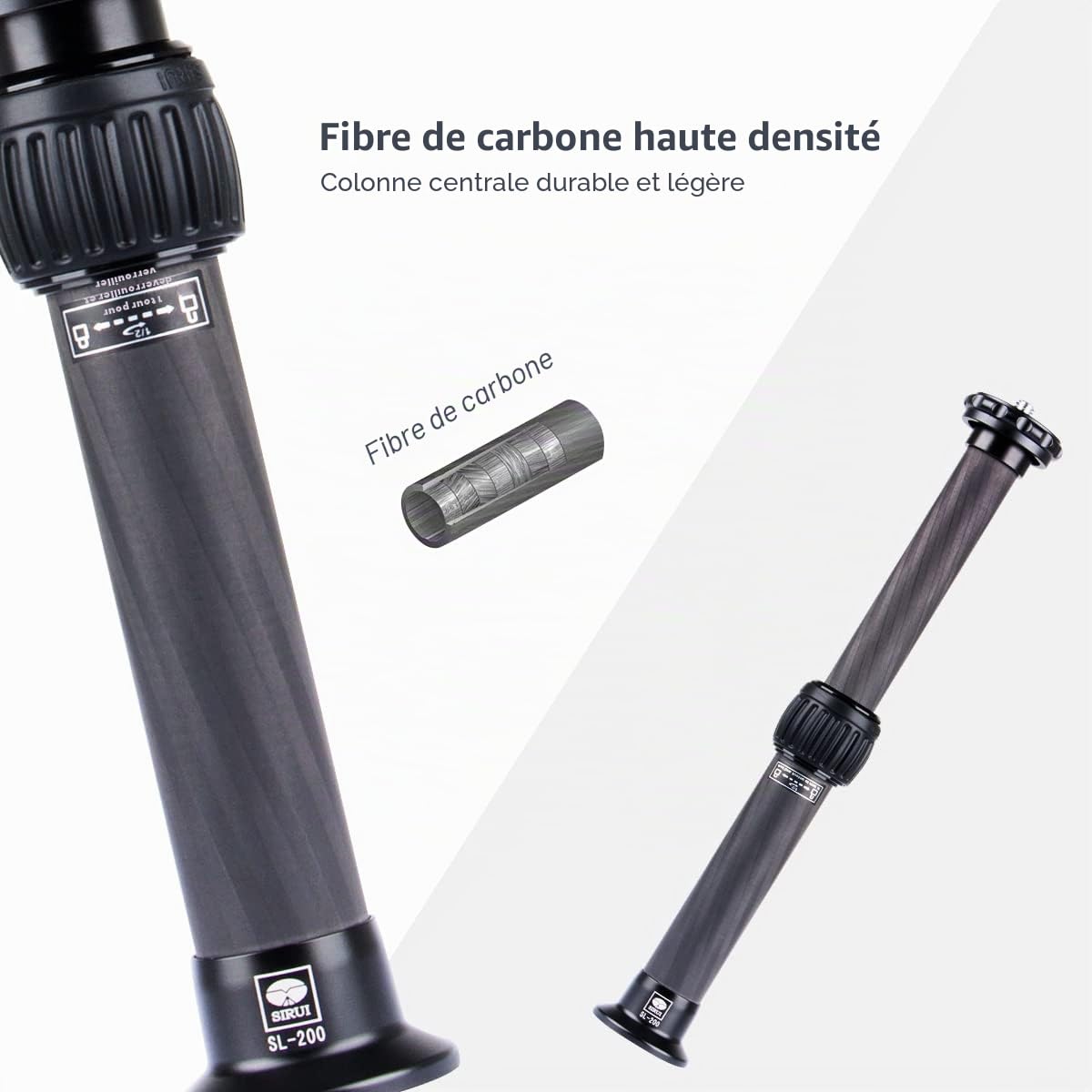 SIRUI SL-200 Carbone Trépied Colonne Centrale Extension Pole, 32cm Tube d'extension de Trépied, Tige Télescopique à Colonne Centrale à 2 Sections