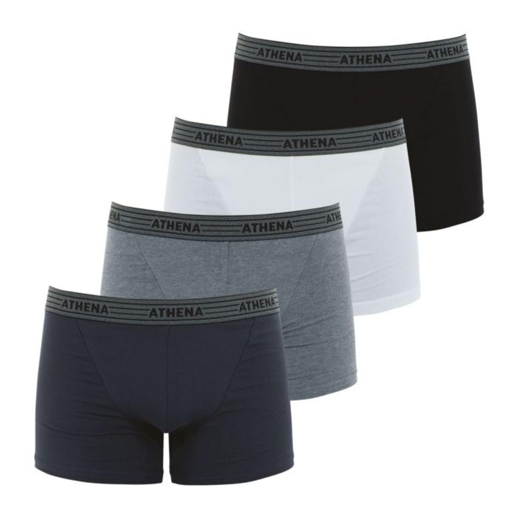 Athena - Lot de 4 Boxers Homme Ecopack - Boxers Coton Stretch Extensible - Label Oeko-​TEX® - Coupe Ergonomique, Doublure Avant, Confort et Maintien - Anthracite-​Gris-​Noir-​Blanc, 7 (3XL)